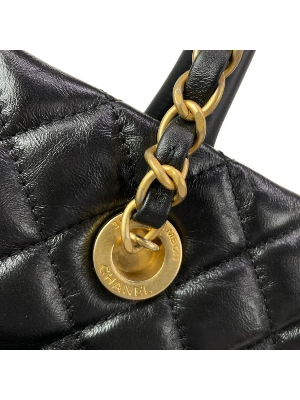 Chanel Shoulder Bag Quilted Black Matte Togo Chain 2-Way